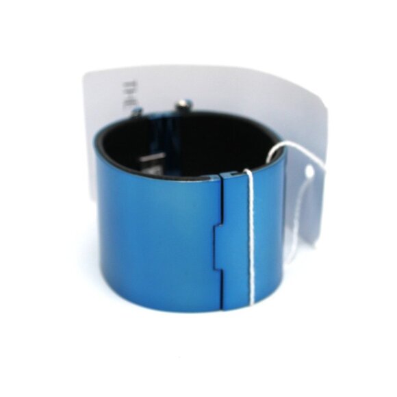 CELINE Minimal Manchette Cuff Bracelet Blue Metal Silver Chain Medium NEW Italy - Picture 3 of 7